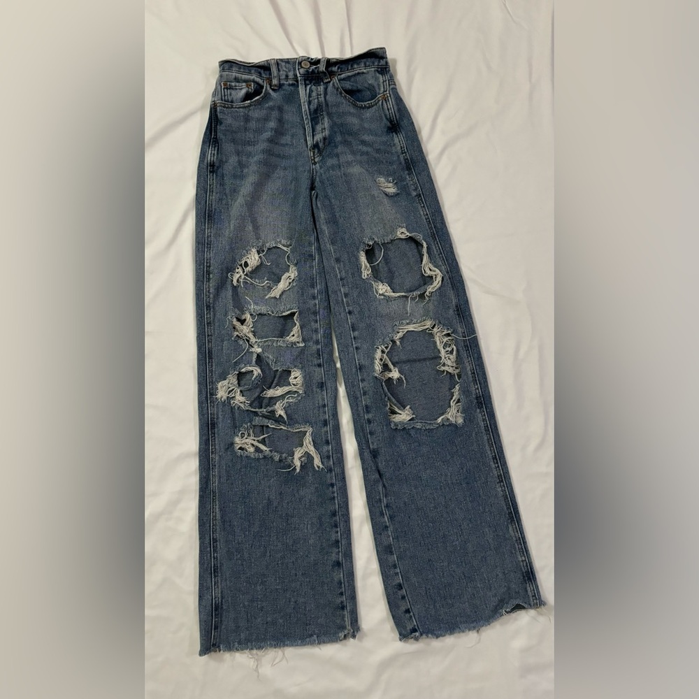 PacSun High Rise Distressed/Ripped Baggy Blue Jeans for Women